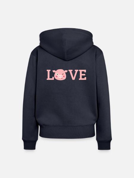 Schwein / Bauernhof: Love - Frauen Premium Bio Zip Hoodie - Navy