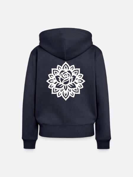 Rose Blume Mandala - Frauen Premium Bio Zip Hoodie - Navy
