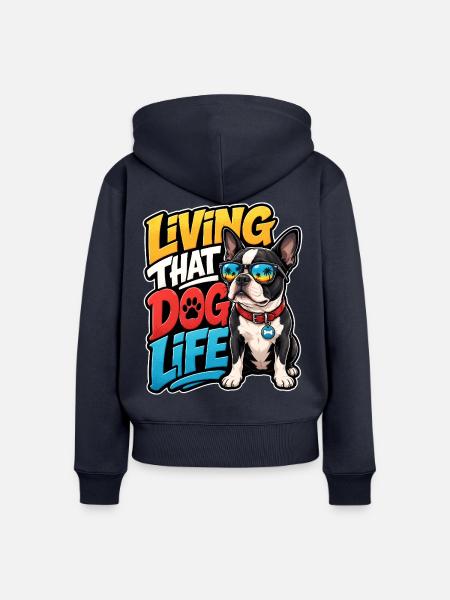 Boston Terrier - Frauen Premium Bio Zip Hoodie - Navy