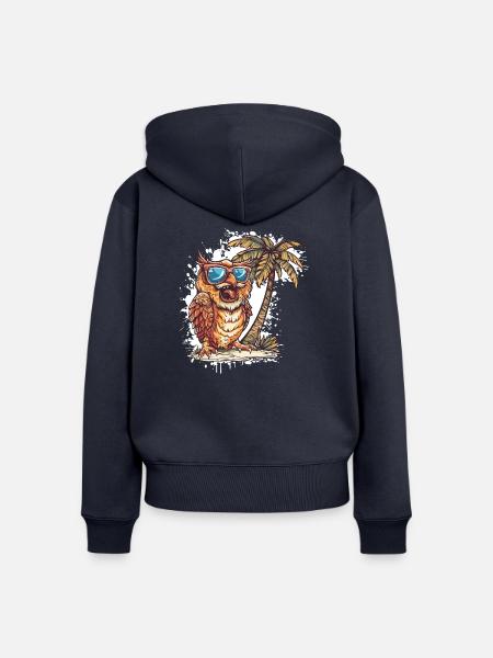 Eule Insel Palme - Frauen Premium Bio Zip Hoodie - Navy