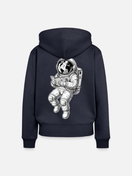 Astronaut Reading Space Earth - Frauen Premium Bio Zip Hoodie - Navy