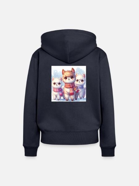 Sweet Alpaka im Winter - Frauen Premium Bio Zip Hoodie - Navy