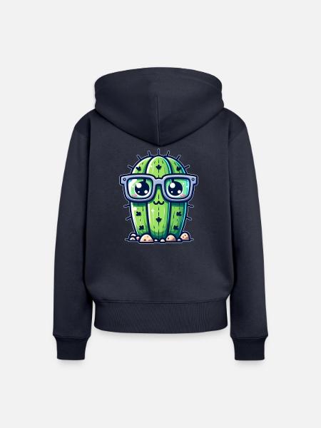 Kaktus mit Brille - Frauen Premium Bio Zip Hoodie - Navy