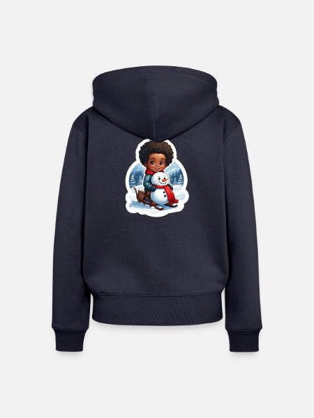 Kinderfreundlicher Schneemann-Design - Frauen Premium Bio Zip Hoodie - Navy