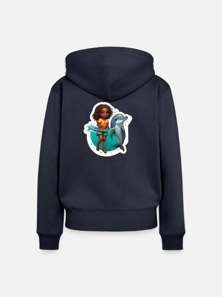 Fröhliches Meeresabenteuer mit Delfin - Frauen Premium Bio Zip Hoodie - Navy