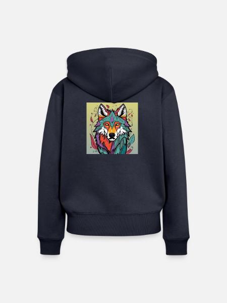 Geometrischer Wolfskopf Farbexplosion - Frauen Premium Bio Zip Hoodie - Navy