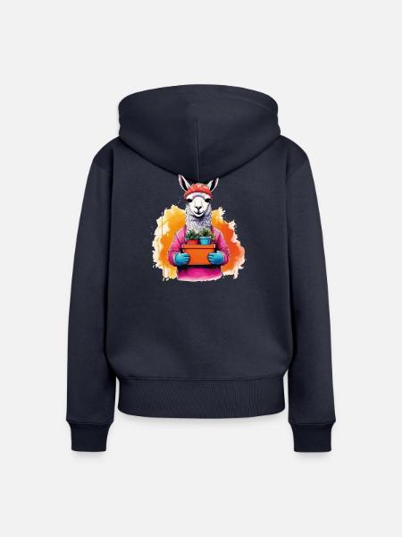 Lama mit Blumen im Topf - Frauen Premium Bio Zip Hoodie - Navy
