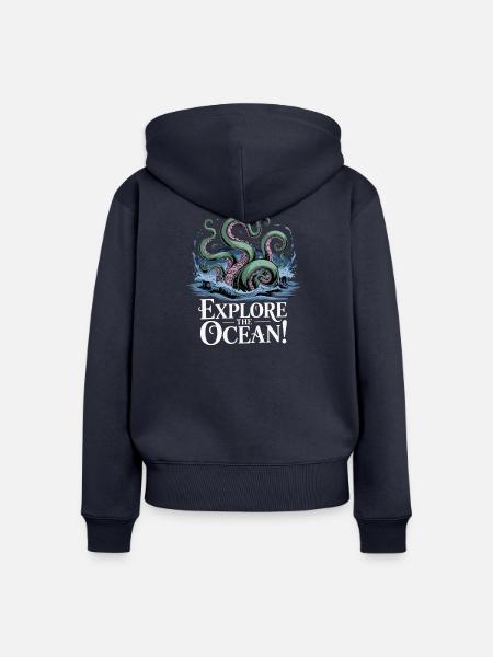 Ozeanischer Oktopus Abenteuer-Design - Frauen Premium Bio Zip Hoodie - Navy