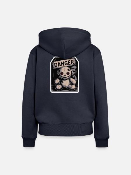 Unheimliche Puppe mit Gefahrenschild - Frauen Premium Bio Zip Hoodie - Navy
