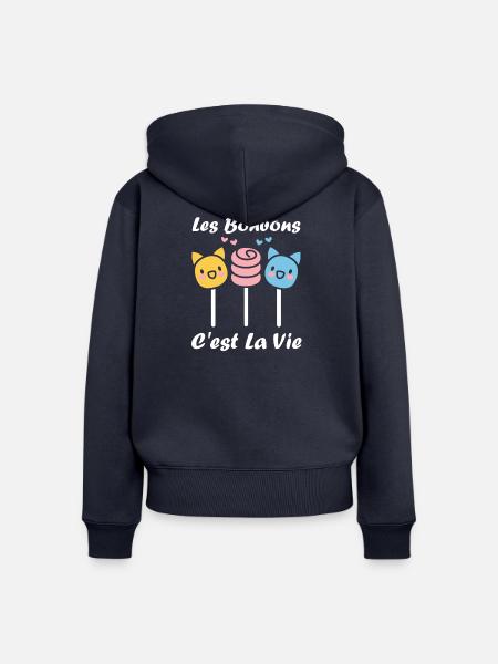 Candy Feline lächelt - Frauen Premium Bio Zip Hoodie - Navy