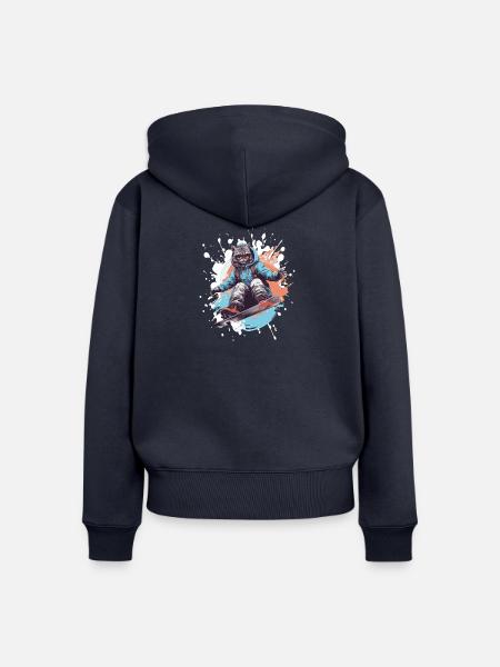 Katze Snowboard - Frauen Premium Bio Zip Hoodie - Navy