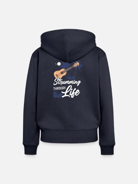 Hawaiian Ukulele Uke Strumming - Frauen Premium Bio Zip Hoodie - Navy