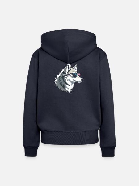 Wolf mit Brille im eisigen Stil - Frauen Premium Bio Zip Hoodie - Navy