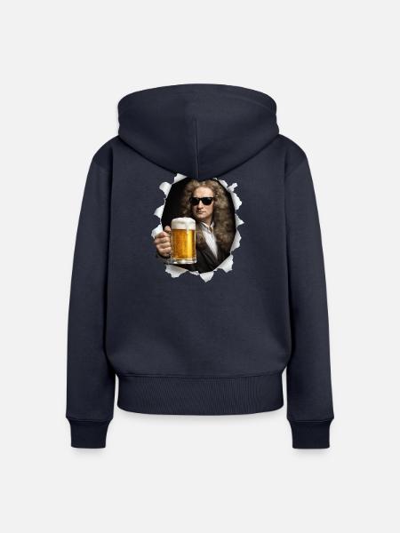Isaac Newton hält ein Bier - Frauen Premium Bio Zip Hoodie - Navy