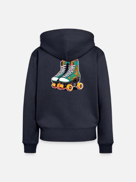 Blumenflair Rollschuhe Teal - Frauen Premium Bio Zip Hoodie - Navy