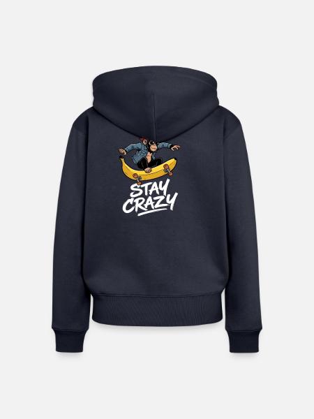 Verrücktes Affen-Skateboard - Frauen Premium Bio Zip Hoodie - Navy