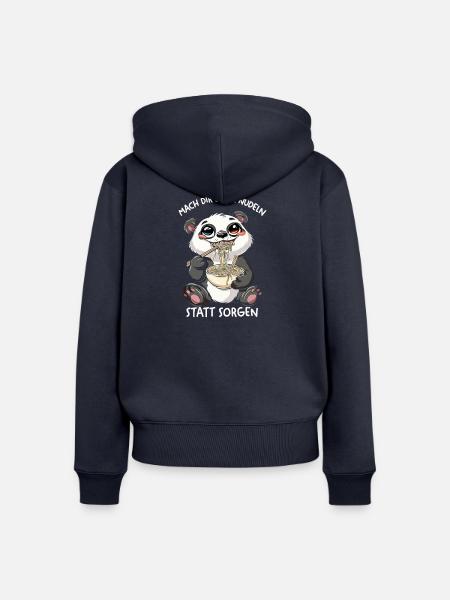 Panda Nudeln: Sorgen Adé - Frauen Premium Bio Zip Hoodie - Navy