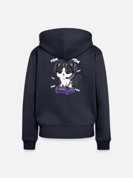 Katzengamer mit Headset - Frauen Premium Bio Zip Hoodie - Navy