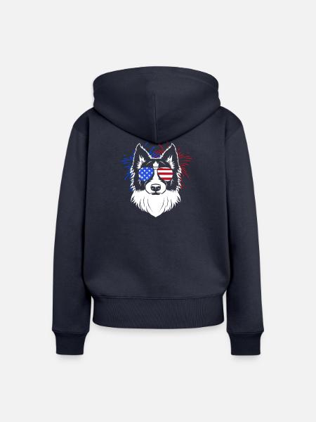 Border Collie - Frauen Premium Bio Zip Hoodie - Navy