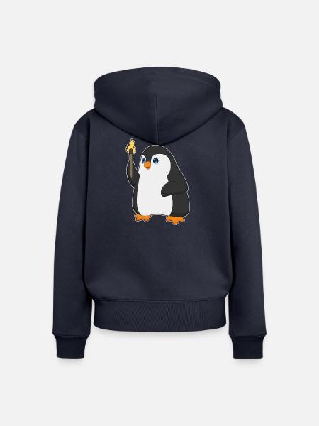 Pinguin Fackel - Frauen Premium Bio Zip Hoodie - Navy