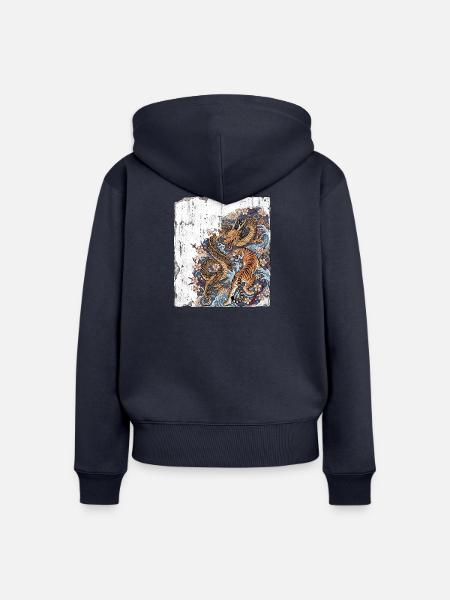 Drache Tiger Wand Chinesisch - Frauen Premium Bio Zip Hoodie - Navy