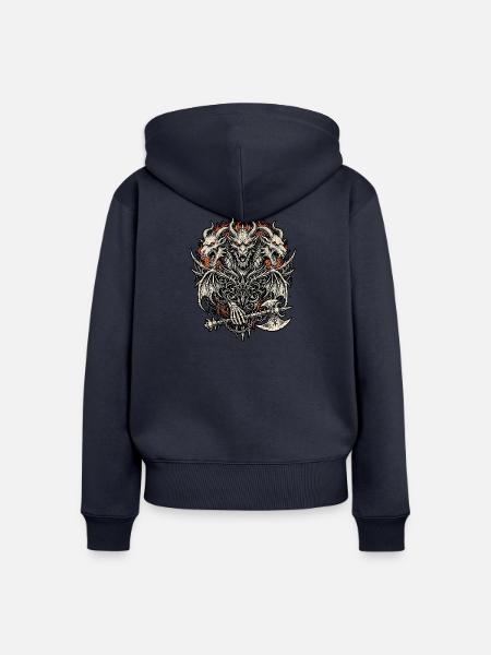 Heavy Metal Drachen Axt Dämon - Frauen Premium Bio Zip Hoodie - Navy