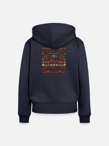 Orangen Ernte Weihnachts Strickdesign - Frauen Premium Bio Zip Hoodie - Navy