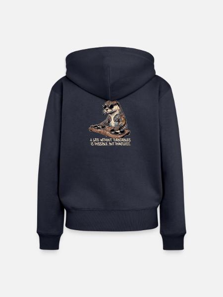 Otter Turntable Dj - Frauen Premium Bio Zip Hoodie - Navy