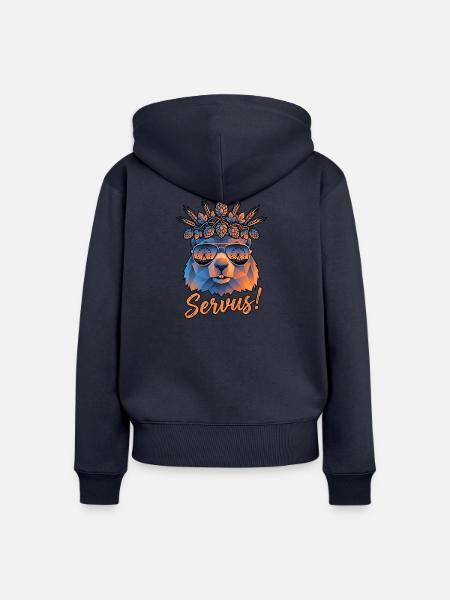 Pol Art Servus Bierzelt Alpenmurmeltier - Frauen Premium Bio Zip Hoodie - Navy