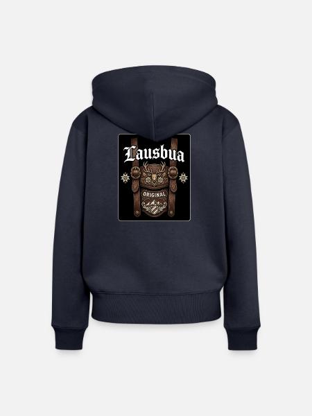 Original Hirschkopf Ledermotiv - Frauen Premium Bio Zip Hoodie - Navy