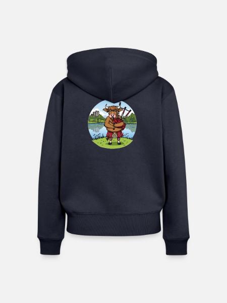 Highland-Kuh-Dudelsäcke - Frauen Premium Bio Zip Hoodie - Navy