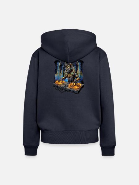 DJ Anubis an den Turntables - Frauen Premium Bio Zip Hoodie - Navy