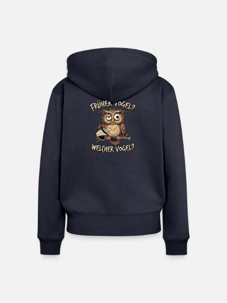 Morgenmuffel Kaffee Vogel - Frauen Premium Bio Zip Hoodie - Navy