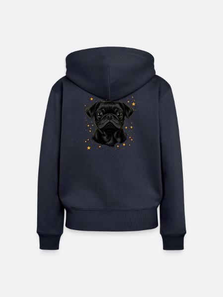 Schwarzer Mops Sterne - Frauen Premium Bio Zip Hoodie - Navy