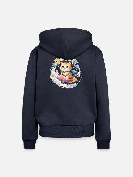Cute Space Cat on Rocket - Frauen Premium Bio Zip Hoodie - Navy