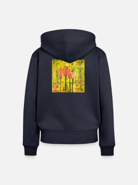 Ausdrucksstarke Blumenmalerei - Frauen Premium Bio Zip Hoodie - Navy