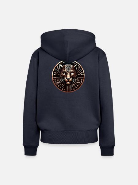 Cyber Leopard Platine Digital Art - Frauen Premium Bio Zip Hoodie - Navy