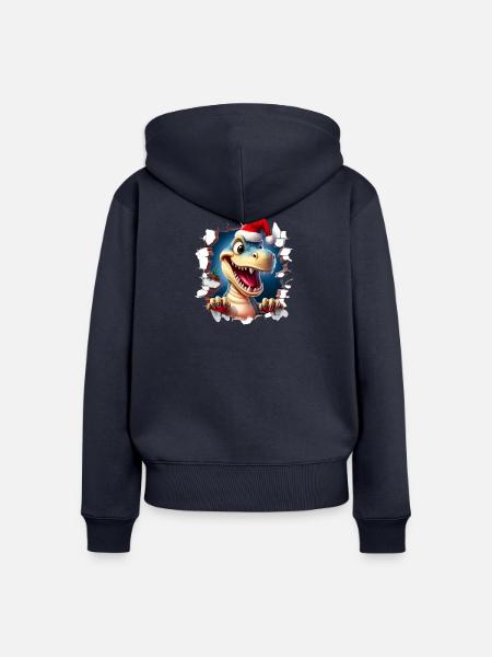 Dino Weihnachtsdurchbruch - Frauen Premium Bio Zip Hoodie - Navy