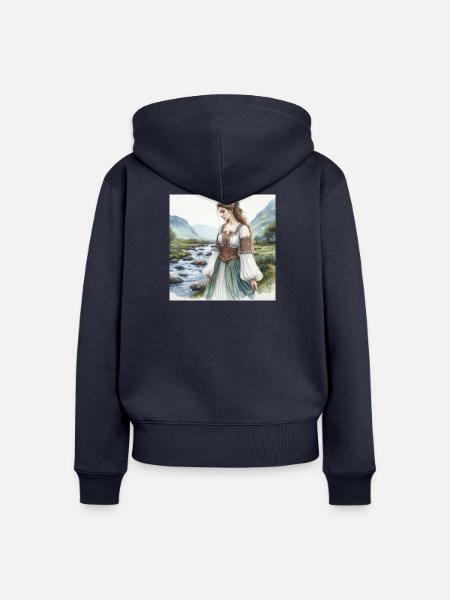 Aquarell Keltiberische Frau - Frauen Premium Bio Zip Hoodie - Navy