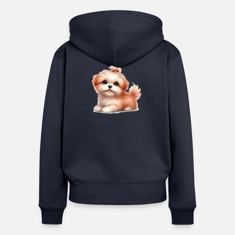 Chien mignon - Sweat à capuche zippé Premium bio Femme - bleu marine