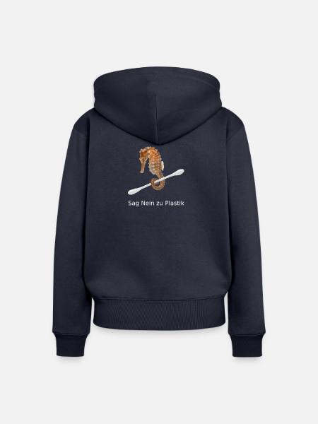 Seepferdchen gegen Plastik - Frauen Premium Bio Zip Hoodie - Navy