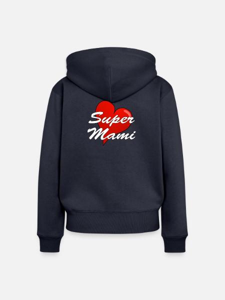 SUPER MAMI - Frauen Premium Bio Zip Hoodie - Navy
