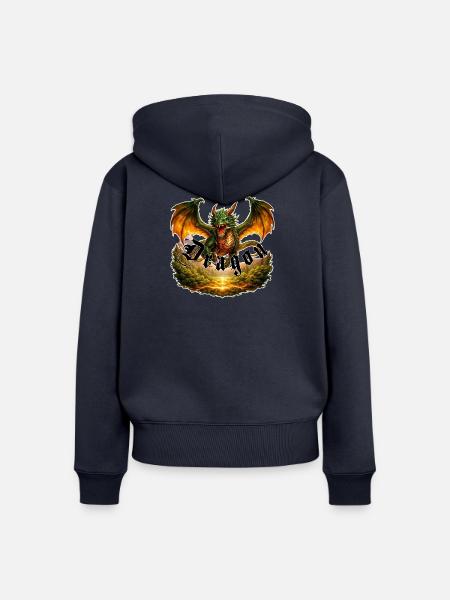 Drachenfeuer Gothic Drache - Frauen Premium Bio Zip Hoodie - Navy