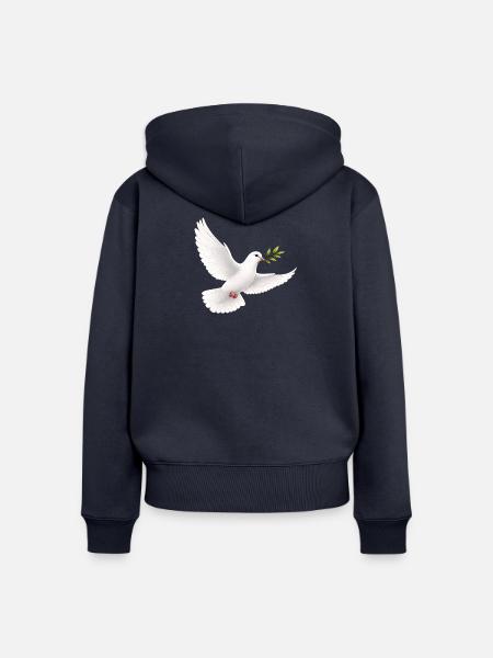 Weiße Taube mit Olivenzweig - Friedenstaube - Frauen Premium Bio Zip Hoodie - Navy