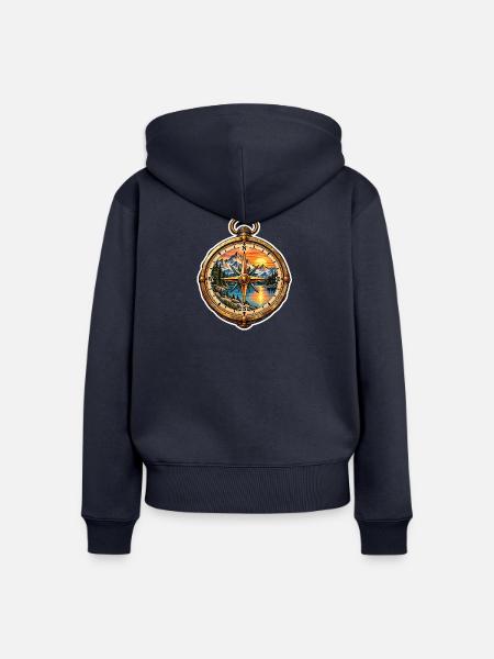 Kompass Panorama Bergsee - Frauen Premium Bio Zip Hoodie - Navy