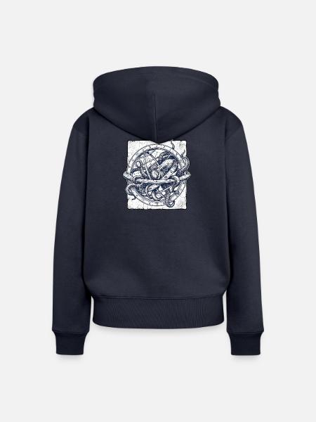 Nautischer Kraken Globus - Frauen Premium Bio Zip Hoodie - Navy