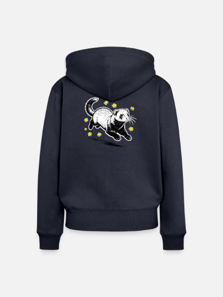 Frettchen in Blüten glitzern - Frauen Premium Bio Zip Hoodie - Navy