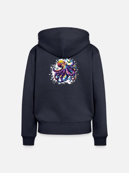Neon-Tintenfisch Farbexplosion - Frauen Premium Bio Zip Hoodie - Navy