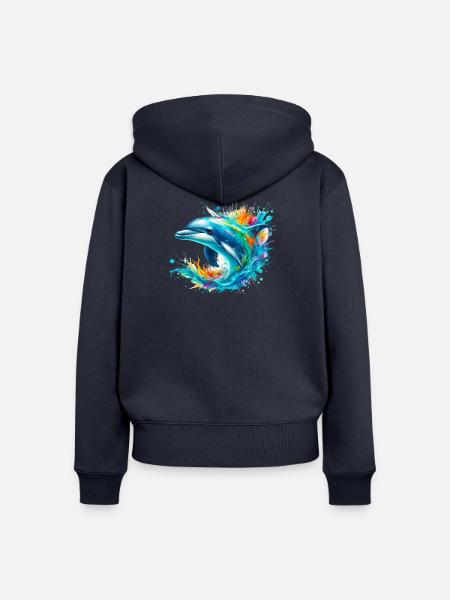 Delfin - Frauen Premium Bio Zip Hoodie - Navy