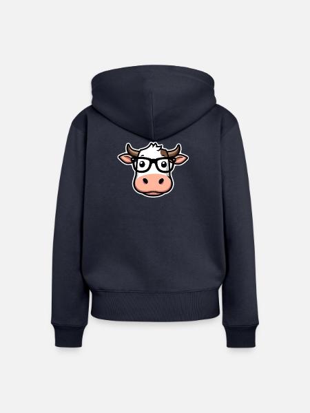 Kuh mit Brille - Frauen Premium Bio Zip Hoodie - Navy